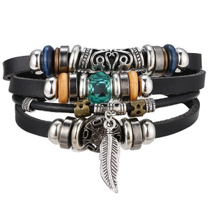 Metal and Leather Bracelet & Bangles Multilayer Wide Wrap Jewelry