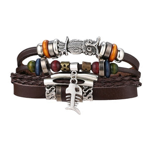 Metal and Leather Bracelet & Bangles Multilayer Wide Wrap Jewelry