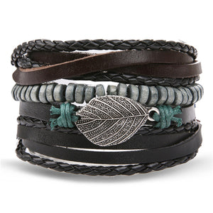 Metal and Leather Bracelet & Bangles Multilayer Wide Wrap Jewelry