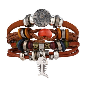 Metal and Leather Bracelet & Bangles Multilayer Wide Wrap Jewelry