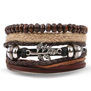 Metal and Leather Bracelet & Bangles Multilayer Wide Wrap Jewelry