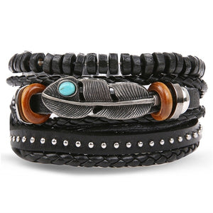 Metal and Leather Bracelet & Bangles Multilayer Wide Wrap Jewelry