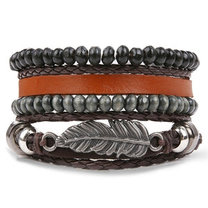 Metal and Leather Bracelet & Bangles Multilayer Wide Wrap Jewelry