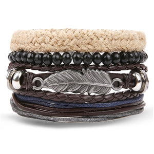 Metal and Leather Bracelet & Bangles Multilayer Wide Wrap Jewelry