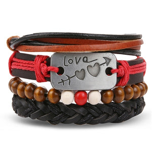 Metal and Leather Bracelet & Bangles Multilayer Wide Wrap Jewelry