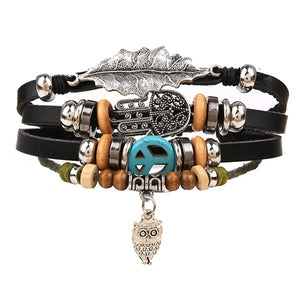 Metal and Leather Bracelet & Bangles Multilayer Wide Wrap Jewelry