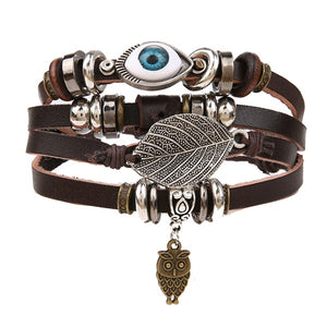 Metal and Leather Bracelet & Bangles Multilayer Wide Wrap Jewelry