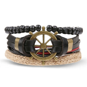 Metal and Leather Bracelet & Bangles Multilayer Wide Wrap Jewelry