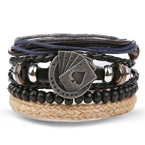 Metal and Leather Bracelet & Bangles Multilayer Wide Wrap Jewelry