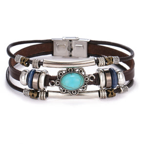 Metal and Leather Bracelet & Bangles Multilayer Wide Wrap Jewelry