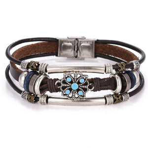 Metal and Leather Bracelet & Bangles Multilayer Wide Wrap Jewelry