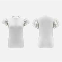 Load image into Gallery viewer, Woman&#39;s Summer Tops - Black / White Solid Lace Petal Short Sleeve Blouse