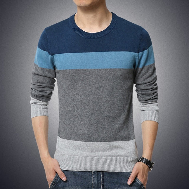 Casual Men's Sweater O-Neck Striped Sweaters