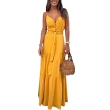 Load image into Gallery viewer, Women&#39;s Elegant Button Up Spaghetti Strap Backless Casual Long Dresses