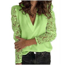 Load image into Gallery viewer, Women V-neck Lace Hollow Out Patchwork with Long Sleeves Blouse