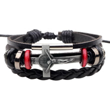 Load image into Gallery viewer, Men&#39;s Multi-Layer Hand-Braided Jesus Cross Leather Bracelet