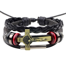 Load image into Gallery viewer, Men&#39;s Multi-Layer Hand-Braided Jesus Cross Leather Bracelet