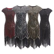 Load image into Gallery viewer, Robe Femme 1920s Sequined Embellished Tassels Hem Flapper Dress