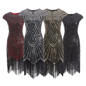 Robe Femme 1920s Sequined Embellished Tassels Hem Flapper Dress