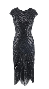 Robe Femme 1920s Sequined Embellished Tassels Hem Flapper Dress