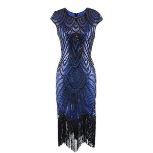 Robe Femme 1920s Sequined Embellished Tassels Hem Flapper Dress