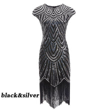 Load image into Gallery viewer, Robe Femme 1920s Sequined Embellished Tassels Hem Flapper Dress