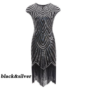 Robe Femme 1920s Sequined Embellished Tassels Hem Flapper Dress