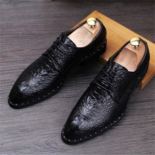 Load image into Gallery viewer, Men&#39;s Crocodile Dress Leather Shoes Lace-Up Wedding Party Shoes Mens Business Office Oxfords Flats Plus Size Men Fashion