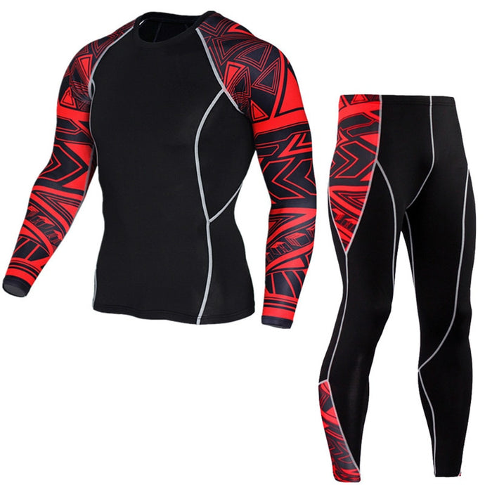 Male Gym Fitness Compression Training Sportswear Tees Tops + Leggings