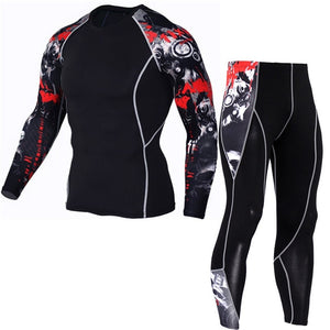 Male Gym Fitness Compression Training Sportswear Tees Tops + Leggings