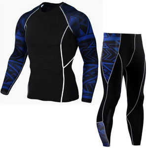 Male Gym Fitness Compression Training Sportswear Tees Tops + Leggings