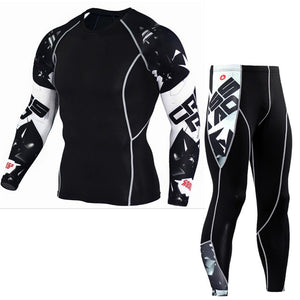 Male Gym Fitness Compression Training Sportswear Tees Tops + Leggings