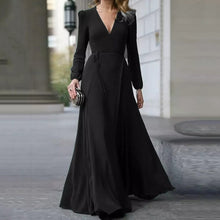 Load image into Gallery viewer, Women  Formal Maxi V Neck Long Sleeve Solid Color Bandage Evening Gown