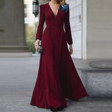 Load image into Gallery viewer, Women  Formal Maxi V Neck Long Sleeve Solid Color Bandage Evening Gown