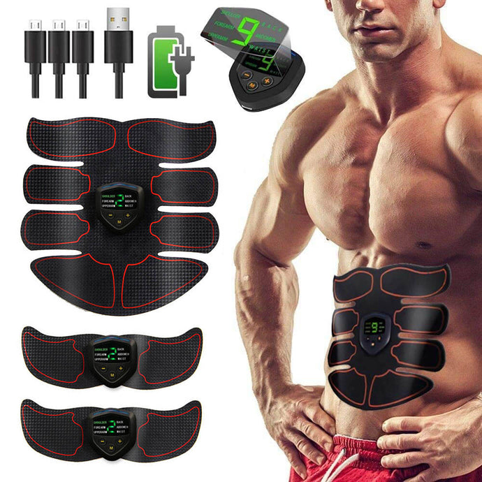 Abs Trainer Fitness Training Gear EMS Abdominal Muscle Stimulator with LCD Display USB Rechargeable Home Gym Electrostimulation