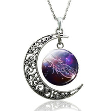 Load image into Gallery viewer, 12 Constellation Necklace Zodiac Signs Cabochon Glass Crescent Moon Pendant