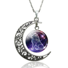 Load image into Gallery viewer, 12 Constellation Necklace Zodiac Signs Cabochon Glass Crescent Moon Pendant