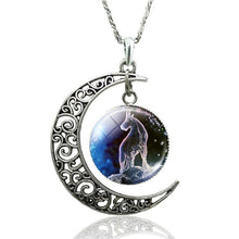 Load image into Gallery viewer, 12 Constellation Necklace Zodiac Signs Cabochon Glass Crescent Moon Pendant