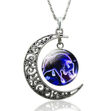 Load image into Gallery viewer, 12 Constellation Necklace Zodiac Signs Cabochon Glass Crescent Moon Pendant