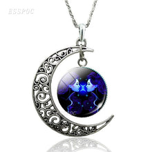 Load image into Gallery viewer, 12 Constellation Necklace Zodiac Signs Cabochon Glass Crescent Moon Pendant