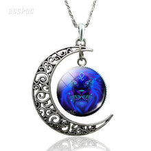 Load image into Gallery viewer, 12 Constellation Necklace Zodiac Signs Cabochon Glass Crescent Moon Pendant