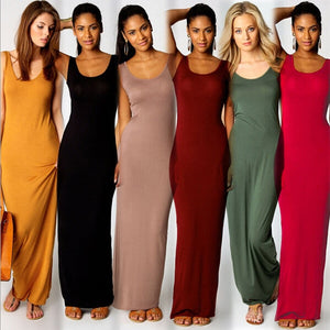 Women Elegant  Sexy O-neck Sleeveless Slim Maxi Dress