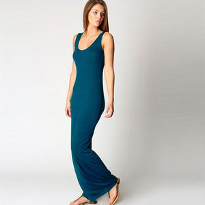 Women Elegant  Sexy O-neck Sleeveless Slim Maxi Dress