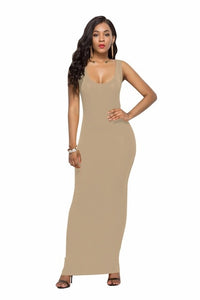 Women Elegant  Sexy O-neck Sleeveless Slim Maxi Dress