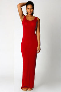 Women Elegant  Sexy O-neck Sleeveless Slim Maxi Dress