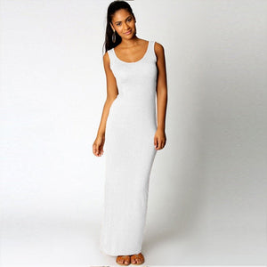 Women Elegant  Sexy O-neck Sleeveless Slim Maxi Dress