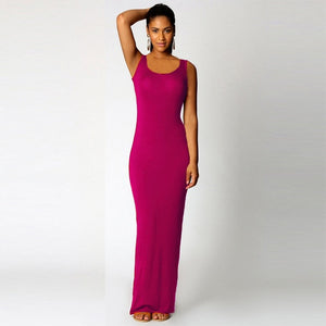 Women Elegant  Sexy O-neck Sleeveless Slim Maxi Dress