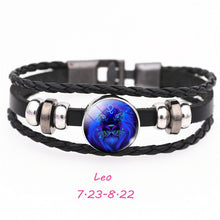 Load image into Gallery viewer, 12 Constellation Zodiac Sign Black Buckle Leather Bracelet