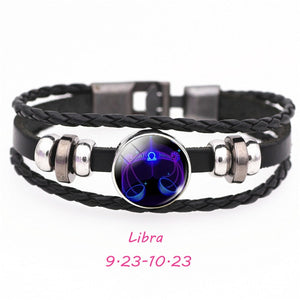 12 Constellation Zodiac Sign Black Buckle Leather Bracelet