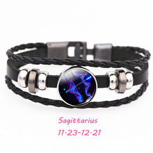 Load image into Gallery viewer, 12 Constellation Zodiac Sign Black Buckle Leather Bracelet